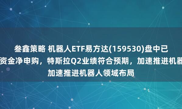 叁鑫策略 机器人ETF易方达(159530)盘中已获1.10亿份资金净申购,特斯拉Q2业绩符合预期,加速推进机器人领域布局