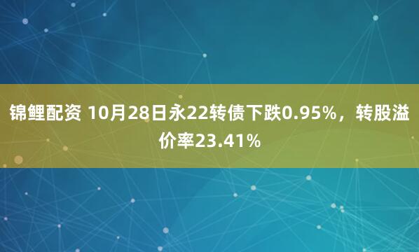 锦鲤配资 10月28日永22转债下跌0.95%，转股溢价率23.41%